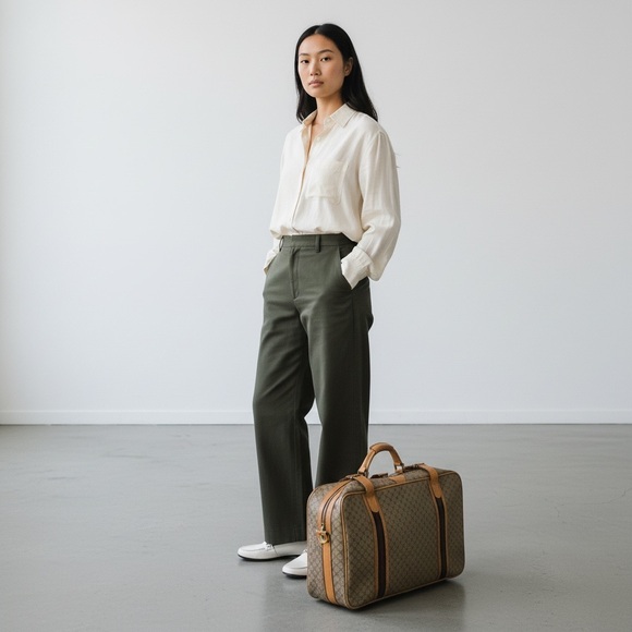 Gucci Vintage Authentic Coated Canvas Travel LuggageSherry Line Stripes 1980’s - Picture 1 of 17